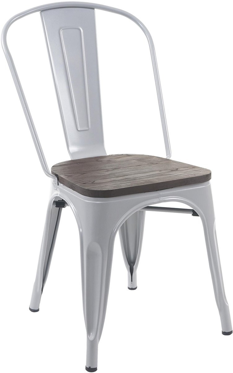 MCW Bistrostoel MCW-A73 met houten zitting, stapelbare industriële metalen stoel, grijs