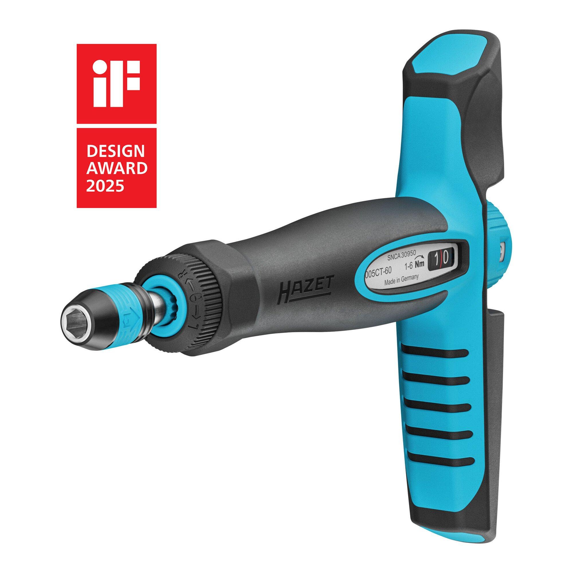 HAZET Drehmomentschraubendreher mit Quergriff 6005CT-60, Drehmomentbereich min-max: 1 – 6 Nm, Genauigkeit: 6%, 1/4 Zoll (6,3 mm) Sechskant Länge: 198 )