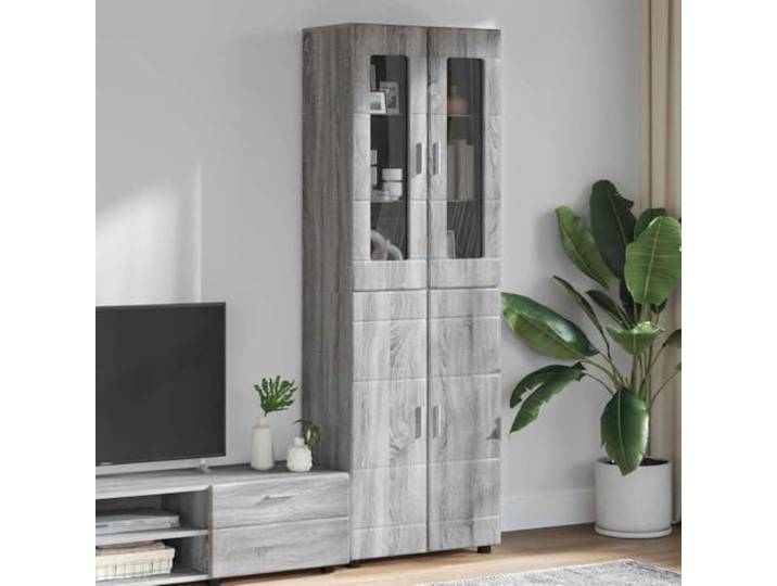 HKQWPBF Highboard Florin 60x35x182 cm Sonoma-Grau Holzwerkstoff Stauraum Modernes Design, robuste Verarbeitung, vielseitig einsetzbar, platzsparende Maße, matte Oberfläche, einfache Reinigung