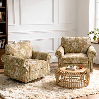 Lumibee Modern Upholstered Swivel Accent Chair with Rolled Arm