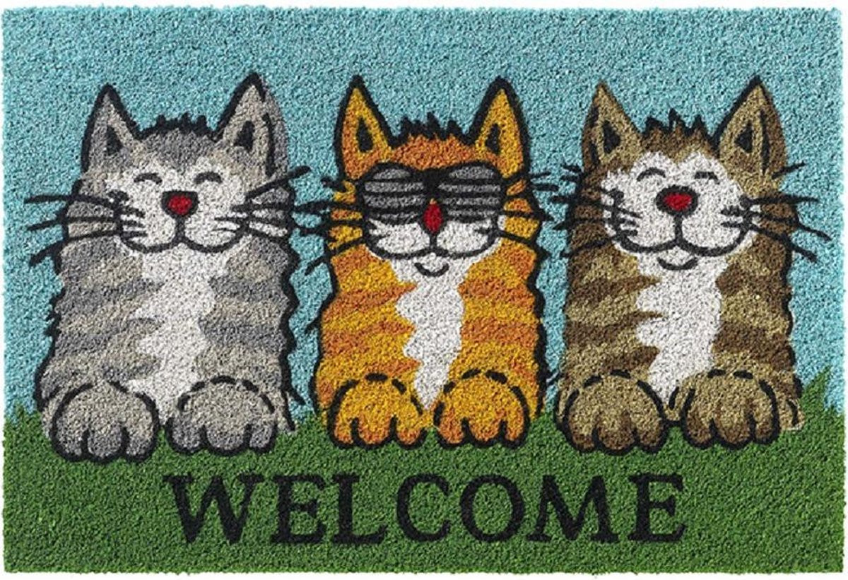 Kokos Deurmat Welkom met Kattenmotief - 40 x 60 cm