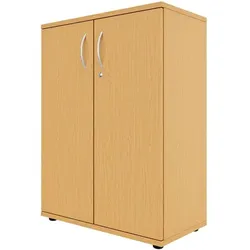 fm Büromöbel Flügeltürenschrank abschließbar für 3 Ordnerhöhen Breite 80 cm braun, 80x111.5x44.2 cm
