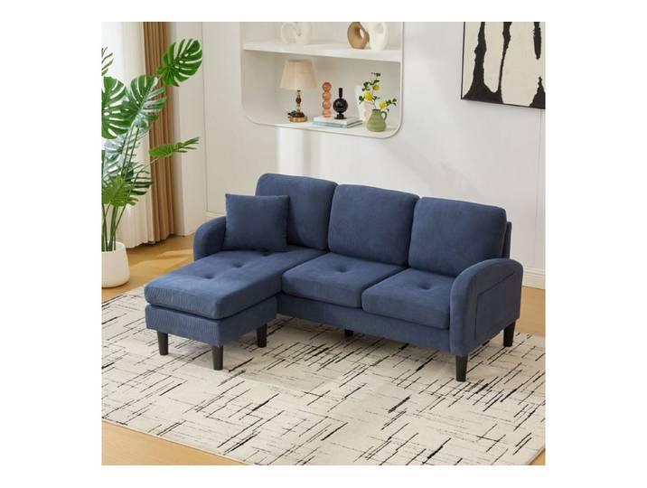 Odikalo 3-Sitzer Chaiselongue Loungesofa Polstersofa Freizeit Ecksofa Leinen, Modular L-sofa in breathable cotton-linen, plastic legs, chaise lounge Ideal for relaxing or entertaining