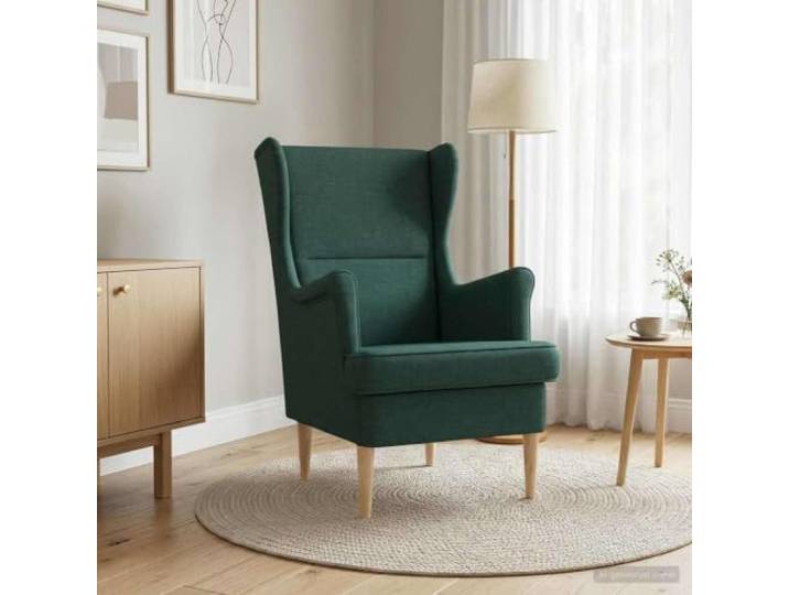 YUTAASU Armchair Dark Green Fabric High Back, Metal Frame, Wood Legs, Removable Cushion, Lounge Chair for Bedroom