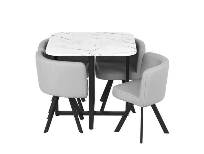 Essgruppe Leder BRUNOR 5-teilig grau/weiss