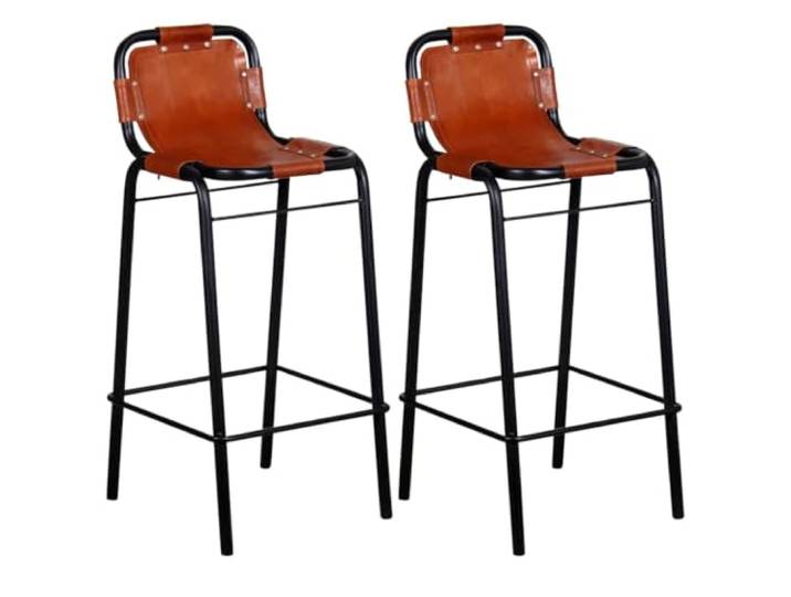 Barhocker 2 Stk. Echtleder mit Stahlrahmen für Küchentresen und Wohnzimmer Echtleder, pulverbeschichteter Stahlrahmen, 110 kg Belastbarkeit, Industrie-Stil, vielseitig nutzbar