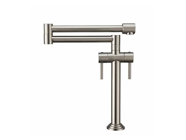 Klapphahn, Solid Messing Heißer und kaltes Topffüller Tap Deck montiert Küchenarmatur gebürstet golden(Brushed nickel)