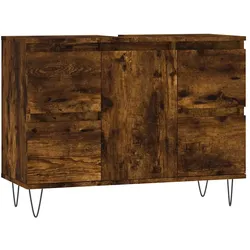 Helloshop26 - Badezimmerschrank im Industriedesign 80 x 33 x 60 cm großer Stauraum Holzwerkstoff rauch Eiche