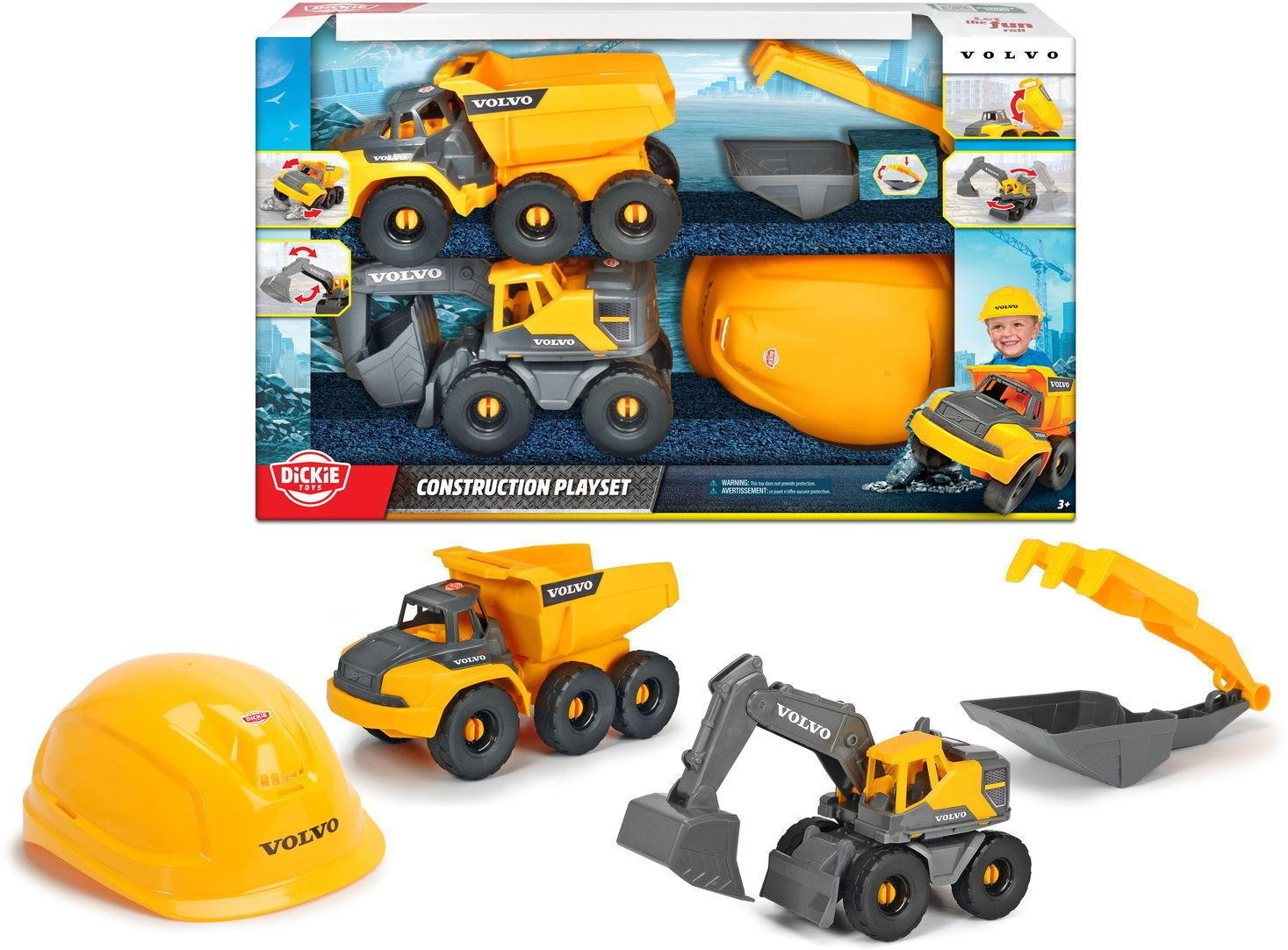 Dickie Toys Volvo Bouwspeelset met Graafmachine, Bouwplaats en Bouwhelm voor Kinderen