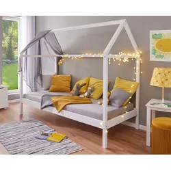 Inter Link Kinderbett Hausbett Sunroad 90x200 cm in Kiefer Massivholz - Weiss