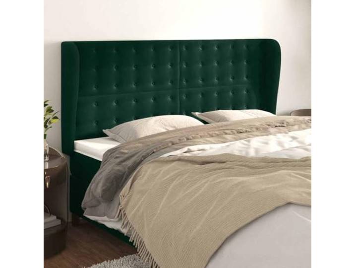 Kopfteil Ohrpolster Samt dunkelgrün 203x23x118/128 cm mit Holzbeinen, verstellbares Kopfteil für perfekte Rückenstütze beim Lesen oder Betrachten