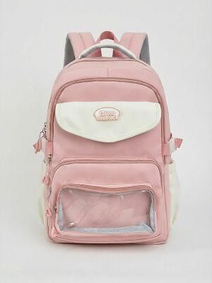 LightInthebox Teen Girls Macaron Backpack with Transparent Pocket, Lightweight Large Capacity School Bag for Back to School and Daily Travel