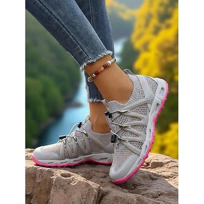 Outdoor-Wanderschuhe für Damen – atmungsaktive Mesh-Sneaker mit pinkfarbenen Akzenten für Trailrunning, Wandern und Outdoor-Abenteuer