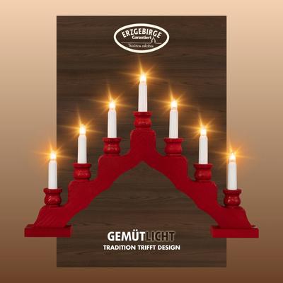 Lichterbogen WEIGLA "Schwede, Weihnachtsdeko, Made in Germany", rot (bordeaux), B:47,5cm H:33cm T:6cm, Massivholz, Schwibbögen, 7-flammig
