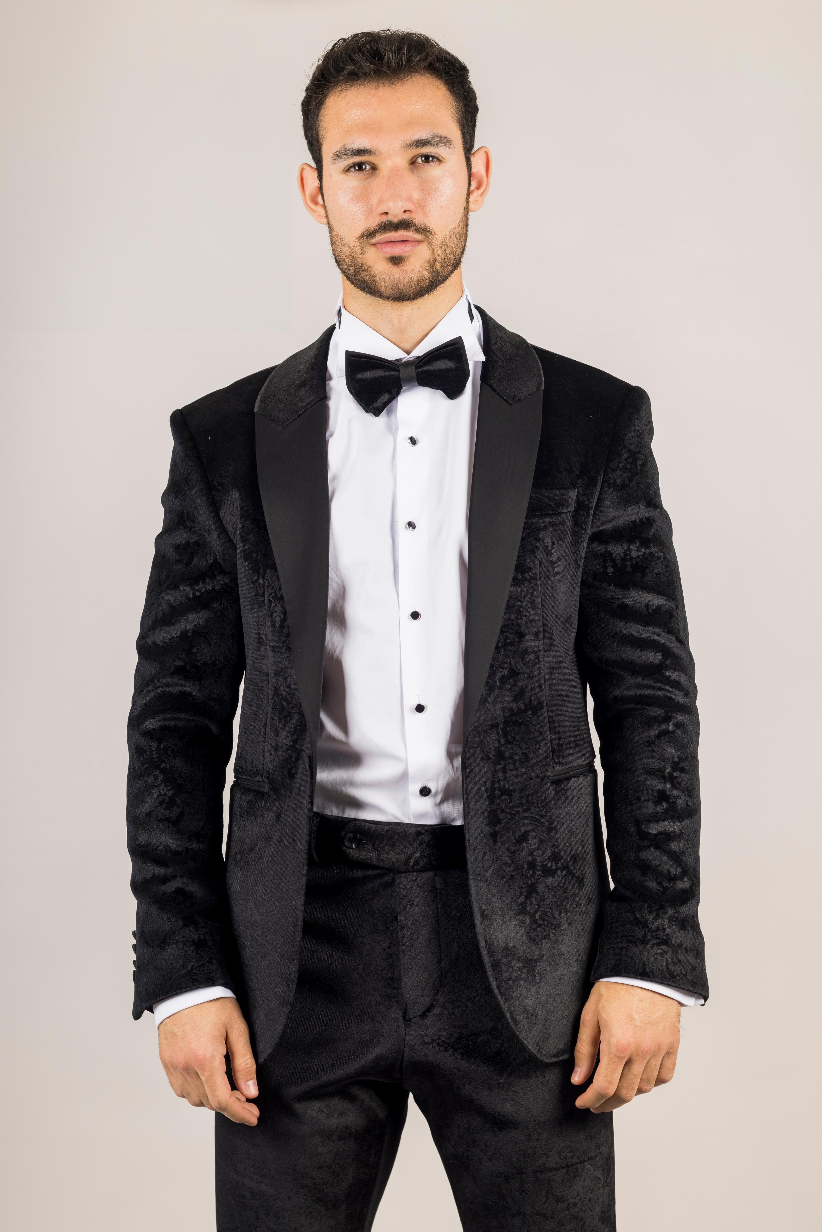 Herren schwarzer 3-teiliger Samt Hochzeitsanzug formell