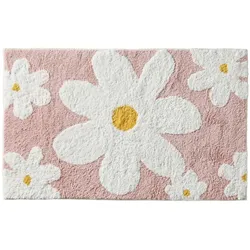 BADTEPPICH Blumen 50/80 cm, rosa-weiß, 100 % Baumwolle