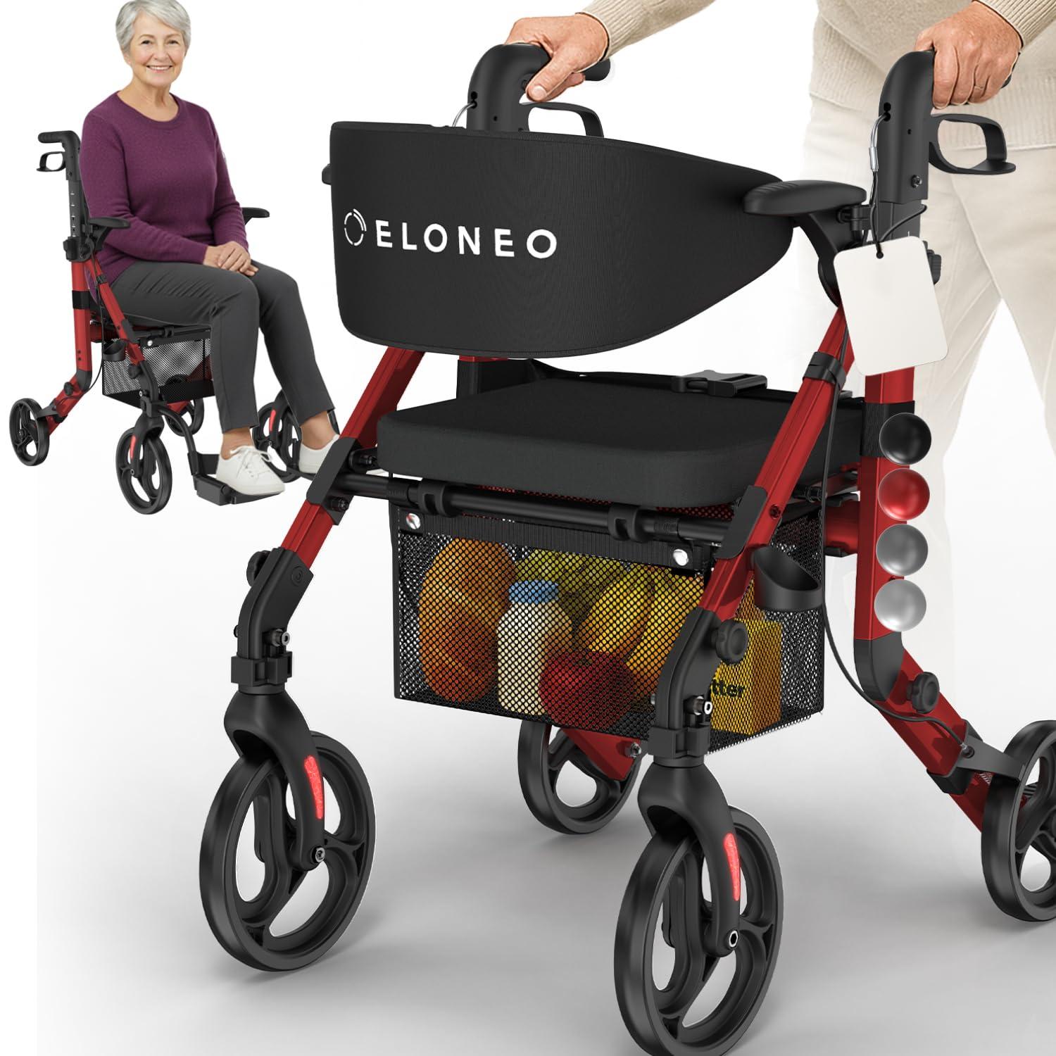 Rollator - Klappbar - Aluminium - Rot - Belastbarkeit bis 136 kg