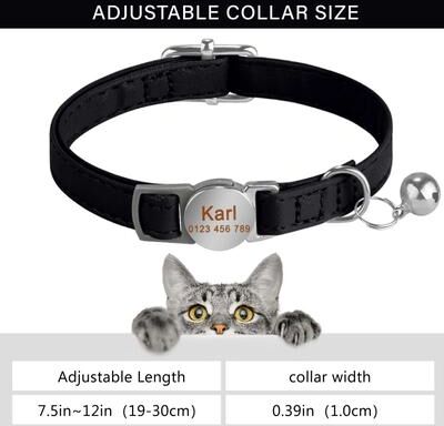 Uplifted Finds Personalized Safety Breakaway Leather Cat Collar black