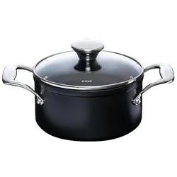 Kelomat Fleischtopf 16cm 1,6L mit Glasdeckel, Pfanne + Kochtopf, Schwarz
