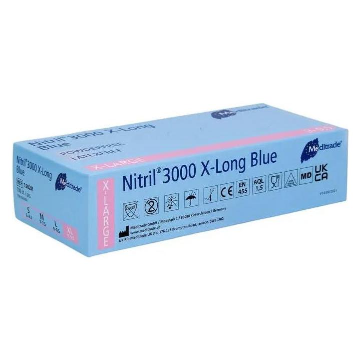 Meditrade Nitrilhandschuhe 3000 X-Long blau puderfrei unsteril (S) (21074)