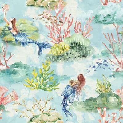 Tempaper Mermaid Toile Peel and Stick Wallpaper Sea Glass Multi - 28 sq. ft.
