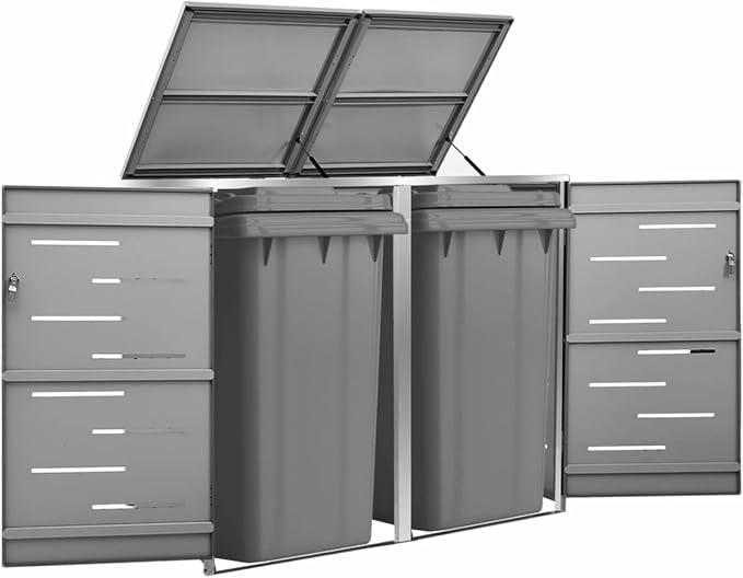 Mülltonnenbox für 2 Tonnen 138x77,5x115,5 cm Edelstahl wasserdichte Gartenbox Outdoor Storage