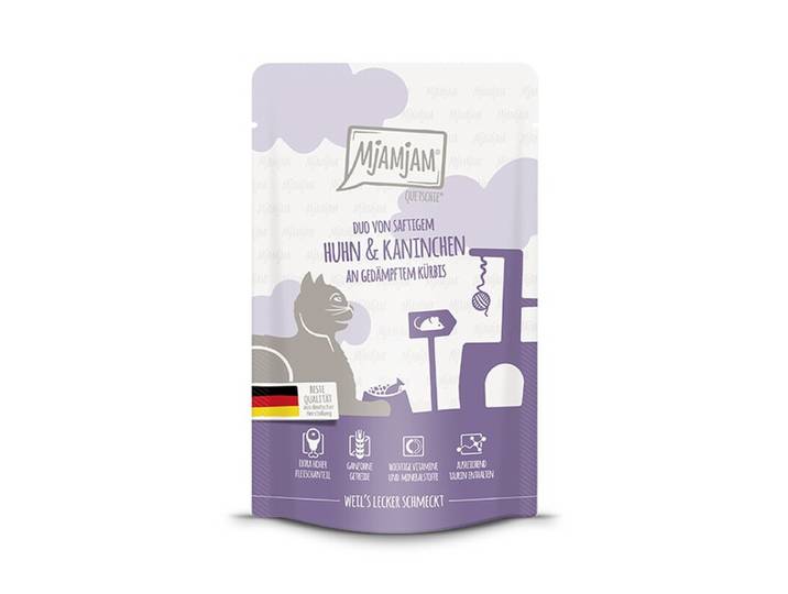 MjAMjAM Duo Quetschie Nourriture humide pour chats Poulet lapin courge 125 g