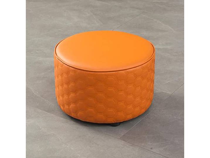 IXMLDAXD Der Stuhl, Round Leather Foot Stool Ottoman - Versatile Footrest for Living Room, Bedroom, and Balcony Stylish Shoe Change in Brown(Orange,36x26cm)