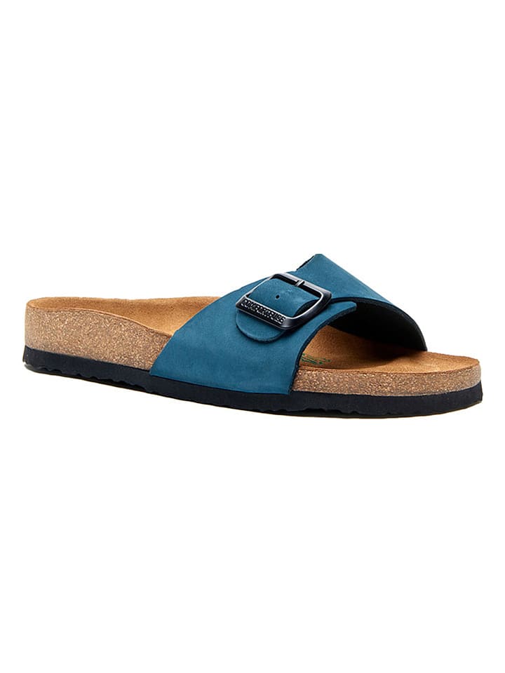 Comfortfusse Leder-Pantoletten in Dunkelblau - 37
