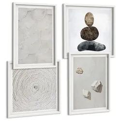 BILDER SET 4er Set - 50x50 cm & 40x60 cm Weißer Rahmen - Sandsteine moderne Farbe
