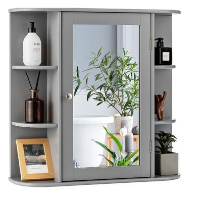 COSTWAY Spiegelschrank Bad mit Ablagen, Badezimmerspiegel weiß, Wandschrank mit Spiegel (Grau)