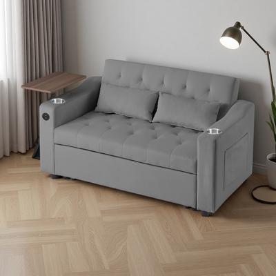ZWYO HOSIMU Velvet Loveseat Sleeper Sofa with USB Ports and Cup Holders