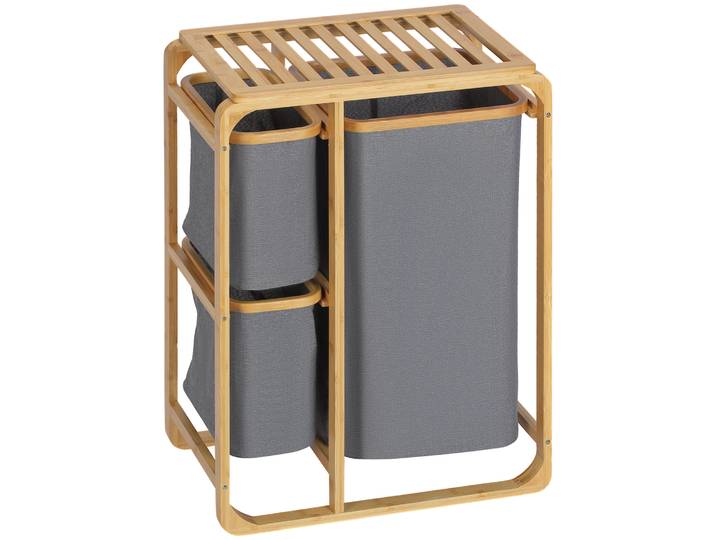 Panier à linge en bambou Homcom avec 3 sacs en tissu amovibles 50X32X69.7 cm
