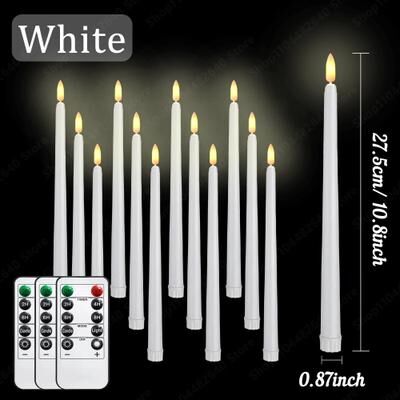 Uplifted Finds 12 To 72 Pcs Flameless LED Taper Candles With Remote Control Battery Flickering Lights For Wedding Table Decor white 12 Pcs