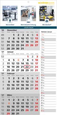 Schäfer Shop Select 4 Monats-Wandkalender Memo 2027, 1-sprachig deutsch, 12 Seiten, Notizspalte, Datumsschieber, B 300 x H 600 mm, Karton, grau-weiß