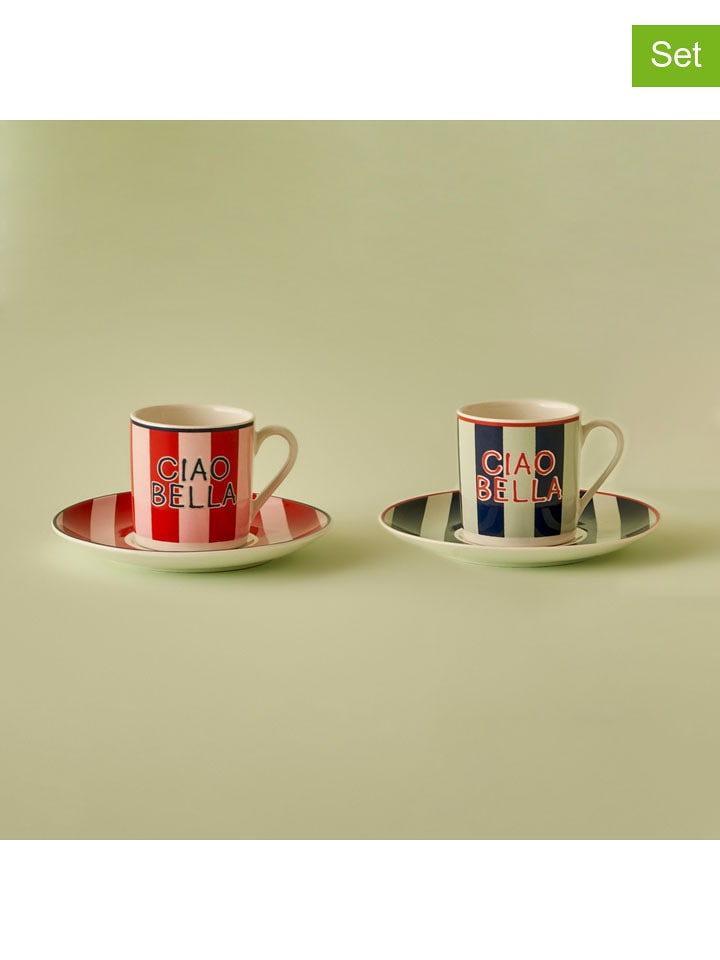 BELLA MAISON 2er-Set: Kaffeetassen "Line" in Rot/ Dunkelblau - 90 ml - onesize