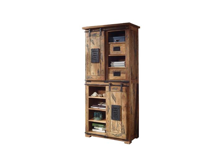 Highboard mit 2 Rolltüren Mango massiv 80 cm - EMANUEL