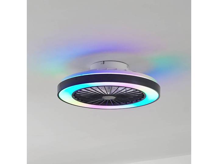 Lindby LED-Deckenventilator Teleo, Ø48 cm, schwarz, DC, Tuya Teleo Lindby, dimmbar, schwarz, für Wohn- / Esszimmer, Kunststoff, Modern