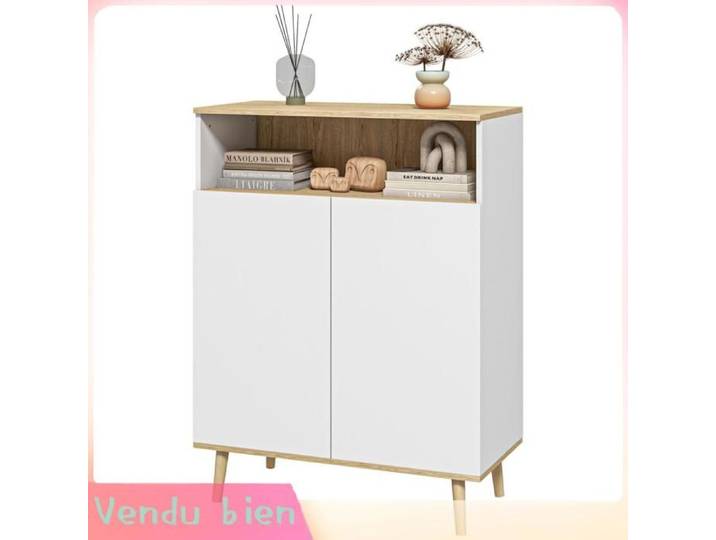 LIA Buffet scandinave sur pied 2 portes blanc/aspect bois