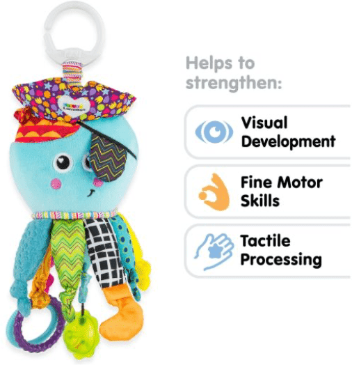 Tomy Lamaze Play ; Grow Captain Calamari the Octopus Pirate, Multi-Textured Toy for Babies with Peekaboo Mirror, Crinkly Hat and Rattle Ball