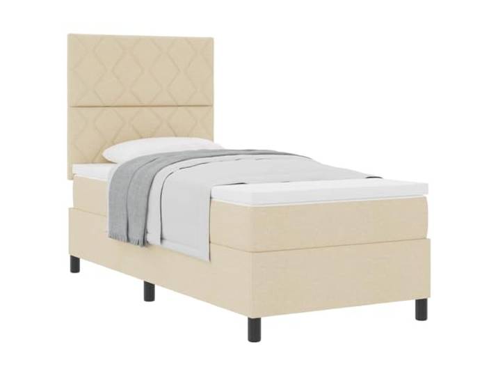 vidaXL Boxspringbett mit Kopfteil Creme 90 x 190 cm Stoff Modernes Stoffpolster mit schickem Vibe, Weiches Leinen fühlt sich super an, Stabile Kiefernholzfüße für starken Halt