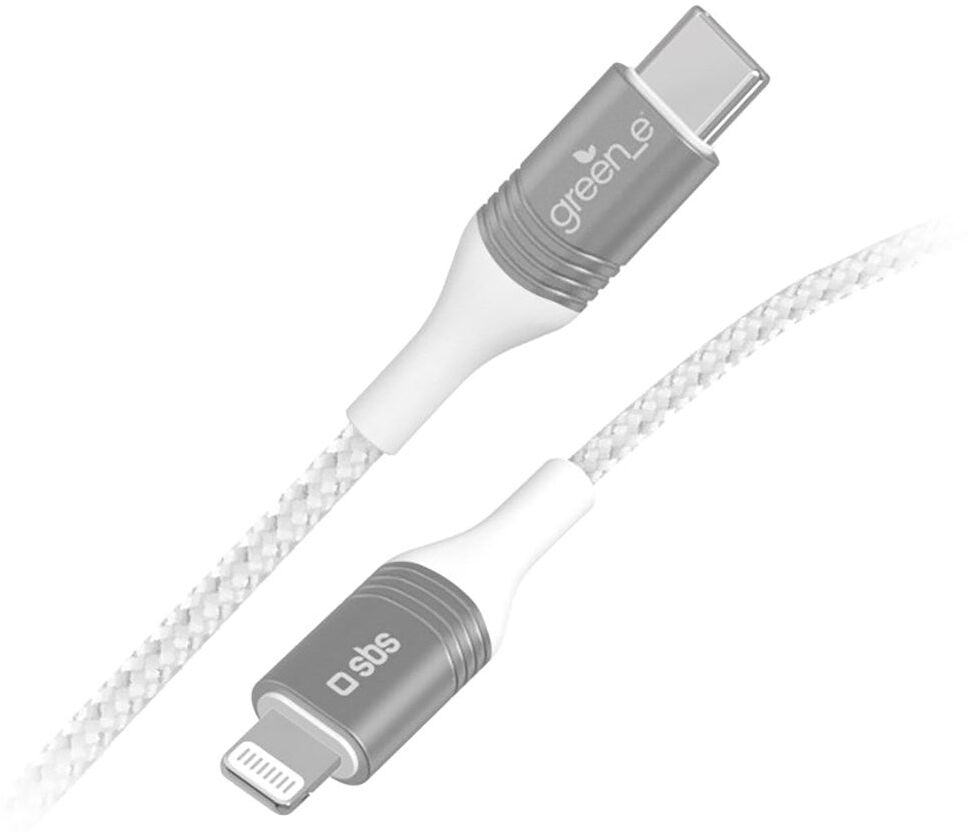 SBS x GREEN_E USB-C til Lightning Kabel 30W m. Genbrugssæt - 1.5 m - Hvid