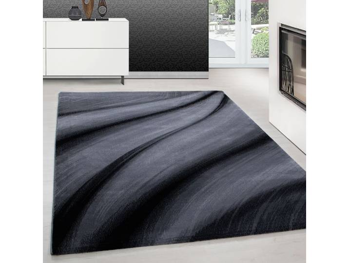 Teppium Tapis de Salon Design Vagues Abstraites Noir 160x230 cm Moderne Tapis Moelleux