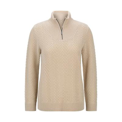 Strickpullover GOLDNER "Troyer-Pullover mit Reißverschluss", Damen, Gr. 38, beige, Pullover Strickpullover, modischer Strukturstrick