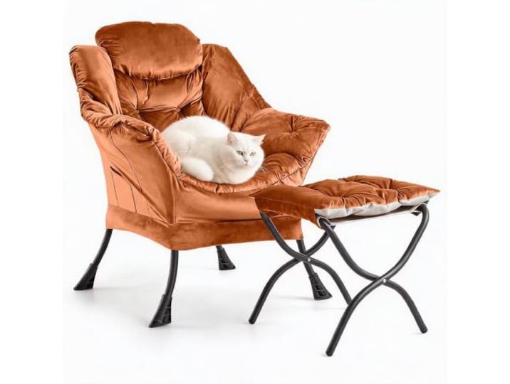 IDEALHOUSE Bequemer Samt-Sessel mit Hocker, Loungesessel Verstellbare Rückenlehne, Seitliche Tasche, Abnehmbarer Fußhocker–Modernes Lese-&Fernsehsessel Set, Dutch Velvet