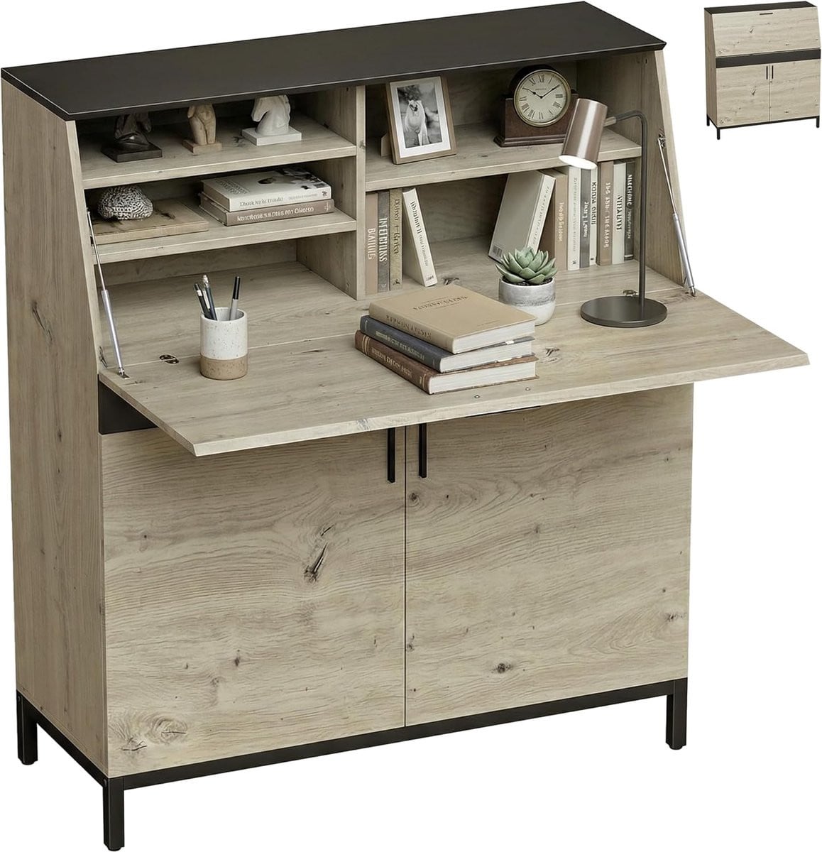 Inklapbaar Secretaire Bureau voor Thuiswerken - Zwart Hout - Breedte: 100 cm