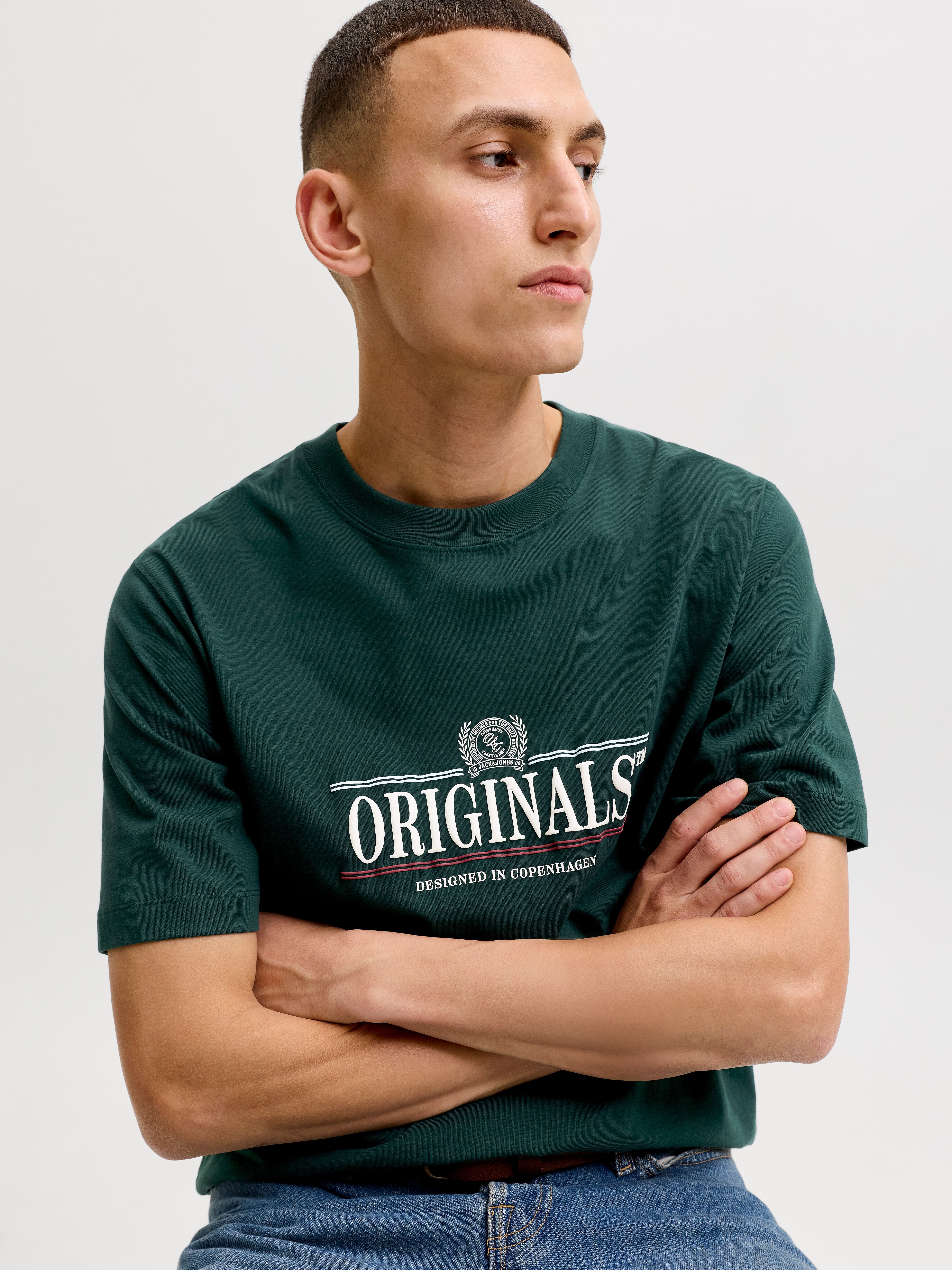 T-Shirt JACK & JONES "JORFREDERIKSBERG GRAPHIC BOX TEE SS CN", Herren, Gr. S, pine grove, Jersey, Obermaterial: 100% Baumwolle, bedruckt, regular fit normal, Rundhals, Shirts T-Shirt, Baumwolle, regular fit pine grove S