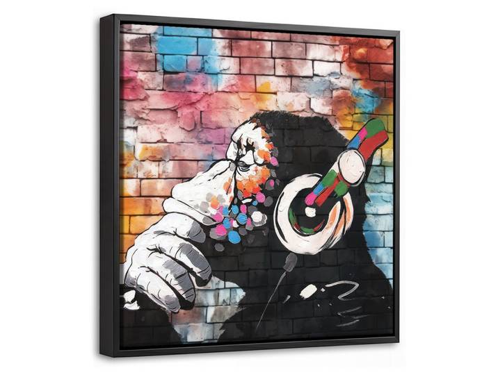 LEINWAND Bilder mit Rahmen - Affe - Graffiti - Musik - 20x20