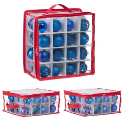 Relaxdays Weihnachtskugel Aufbewahrungsbox 3er Set Weiß,Rot,Transparent