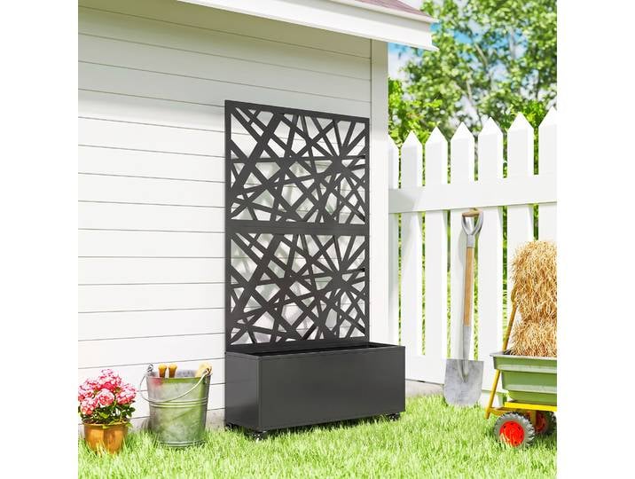 Outsunny Jardinière Treillis Métal Noir 90x30x160cm à Roulettes